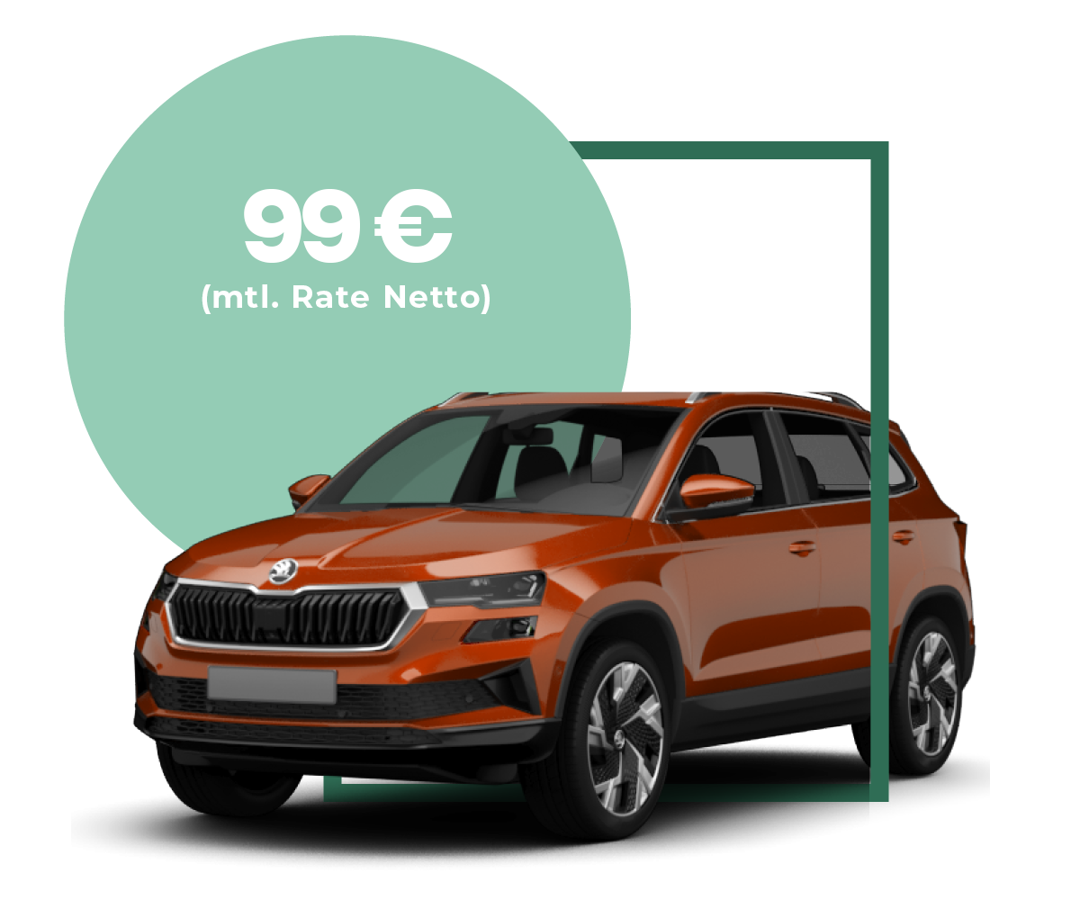 zu sehen ist ein orangefarbener Škoda Karoq