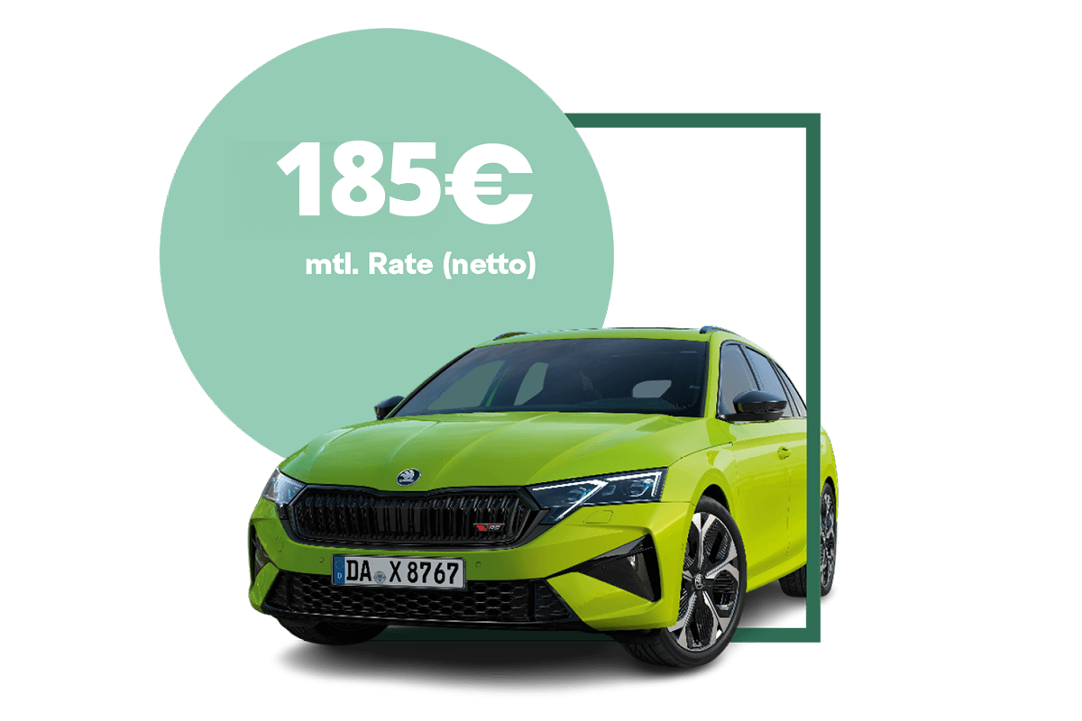 zu sehen ist ein neongrüner Škoda Octavia RS