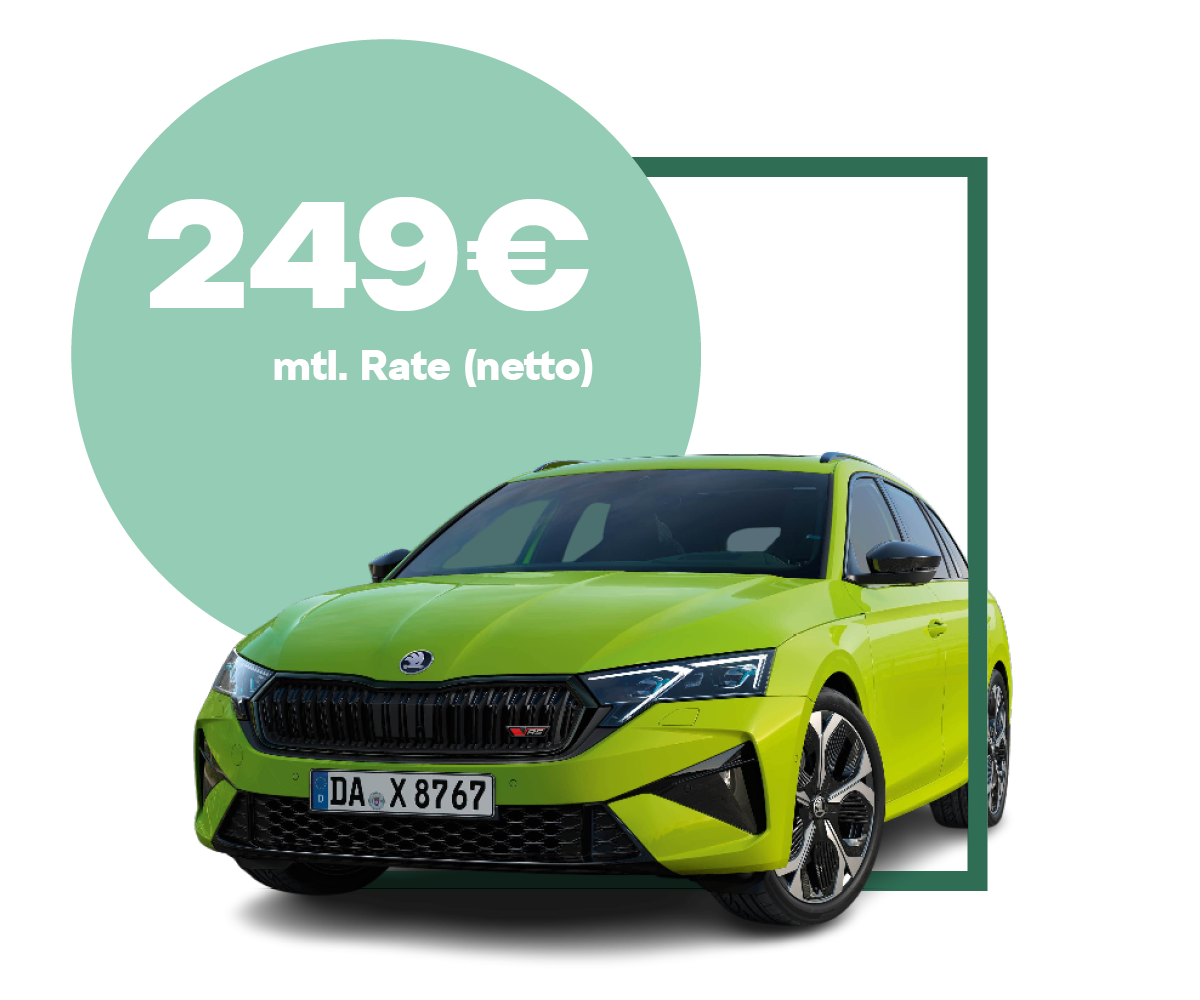 zu sehen ist ein neongrüner Škoda Octavia RS