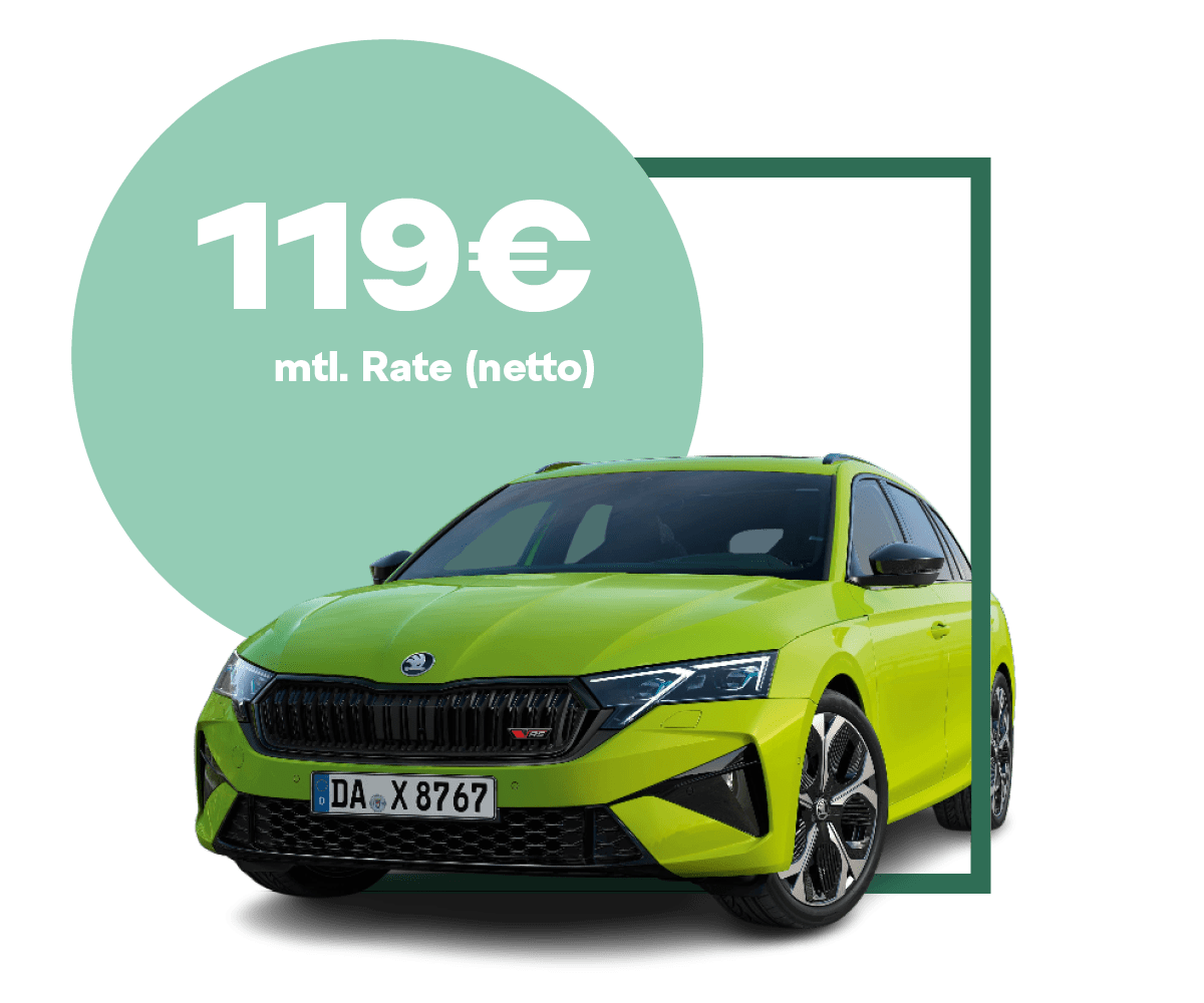zu sehen ist ein neongrüner Škoda Octavia RS