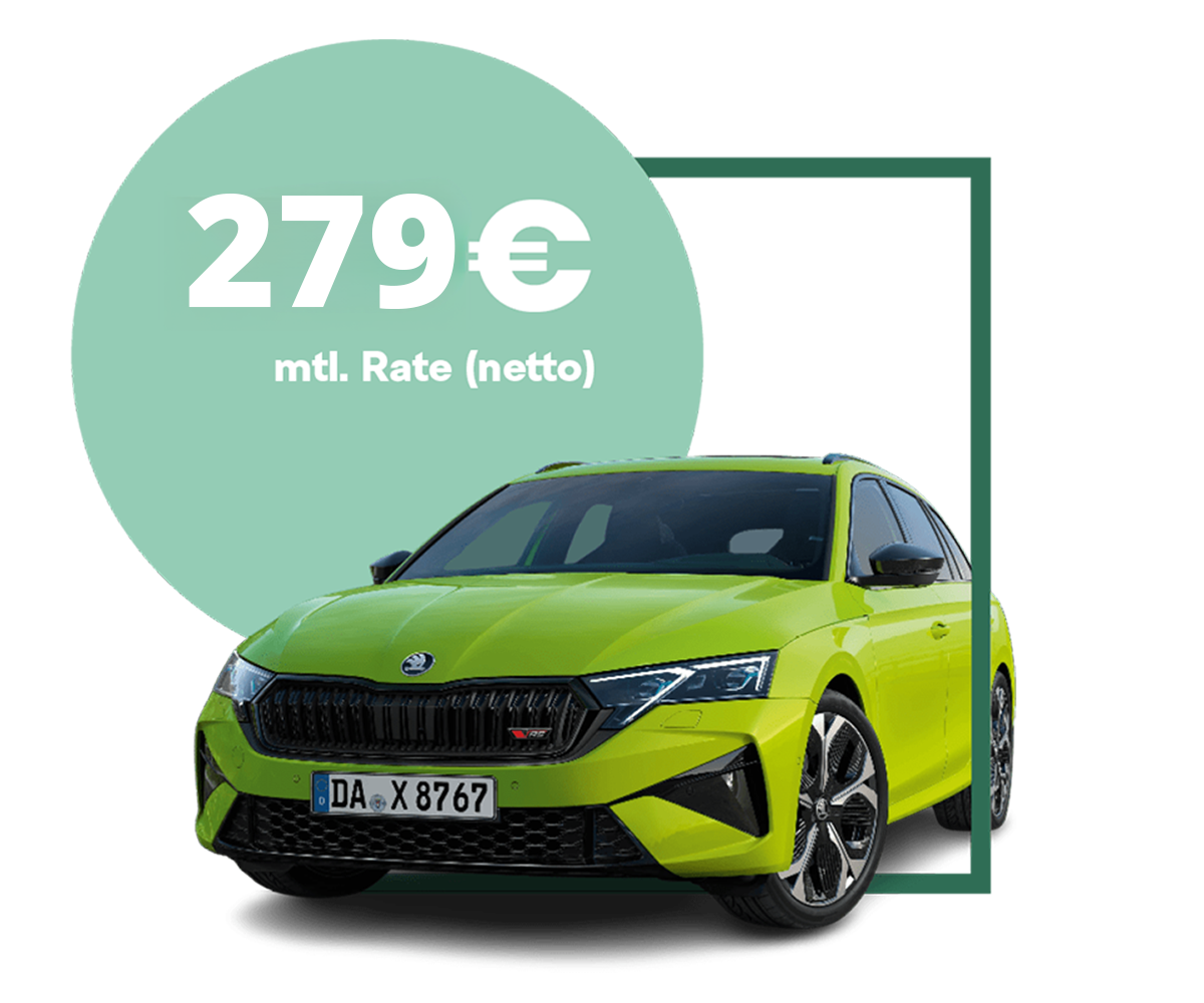 zu sehen ist ein neongrüner Škoda Octavia RS